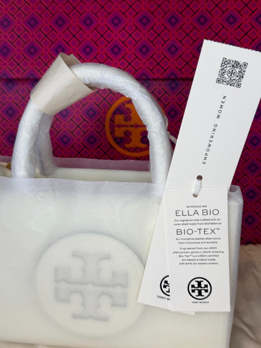 NWT Tory Burch SMALL ELLA BIO TOTE - Warm White 2-WAY - Picture 4 of 13